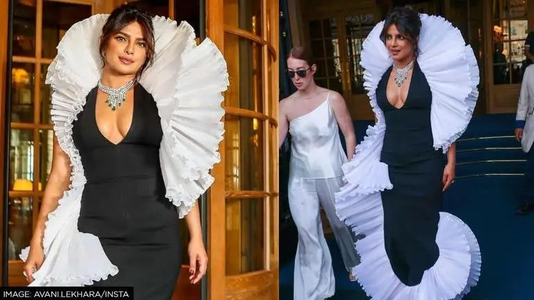 Priyanka Chopra stuns in ruffled monochrome gown during latest Paris outing Priyanka Chopra, Priyanka Chopra in Paris