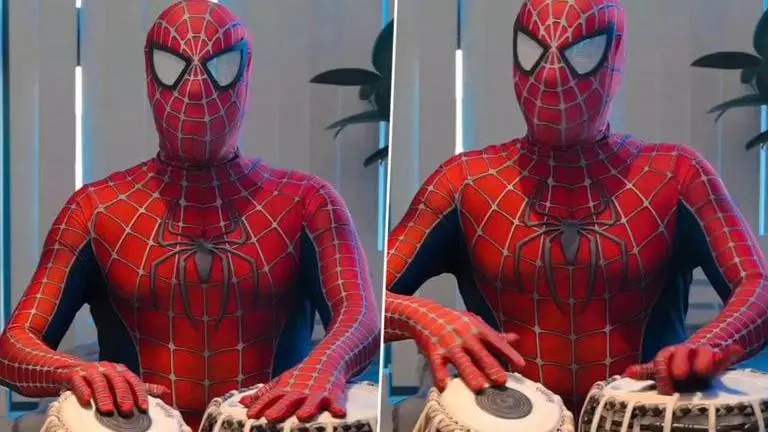Man dons Spider-Man costume to play Tabla, amuses Internet | Watch Spider-Man