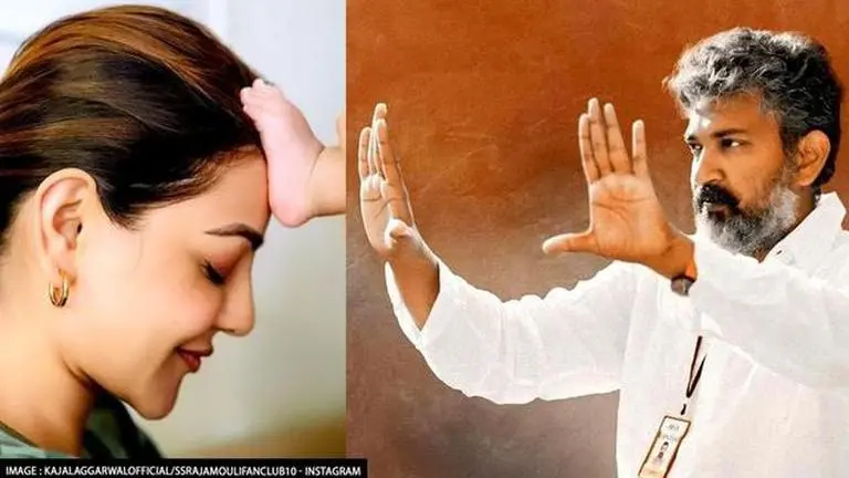 Kajal Aggarwal recreates Baahubali's iconic scene with son in tribute to SS Rajamouli Kajal Aggarwal