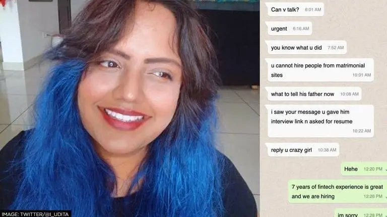 Woman shocks father with job offer to his matrimonial match; hilarious WhatsApp chat viral Udita Pal, udita pal, start up owner udita pal, woman goes viral for offering job to martrimonial match