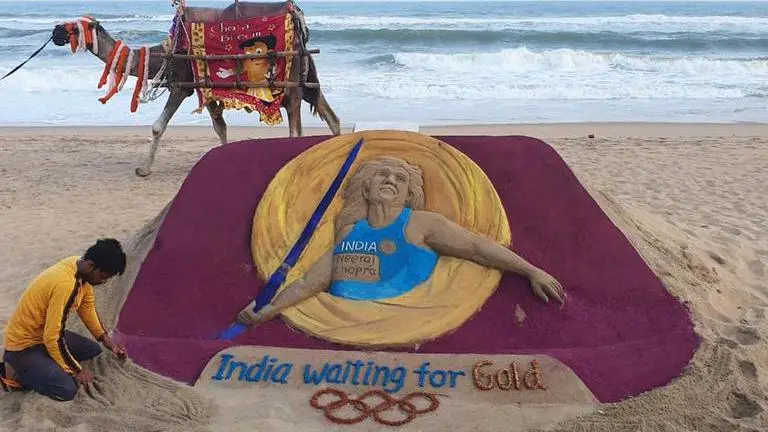 Sand Artist Manas Kumar wishes luck to athlete Neeraj Chopra to bring gold medal to India Sand Artist