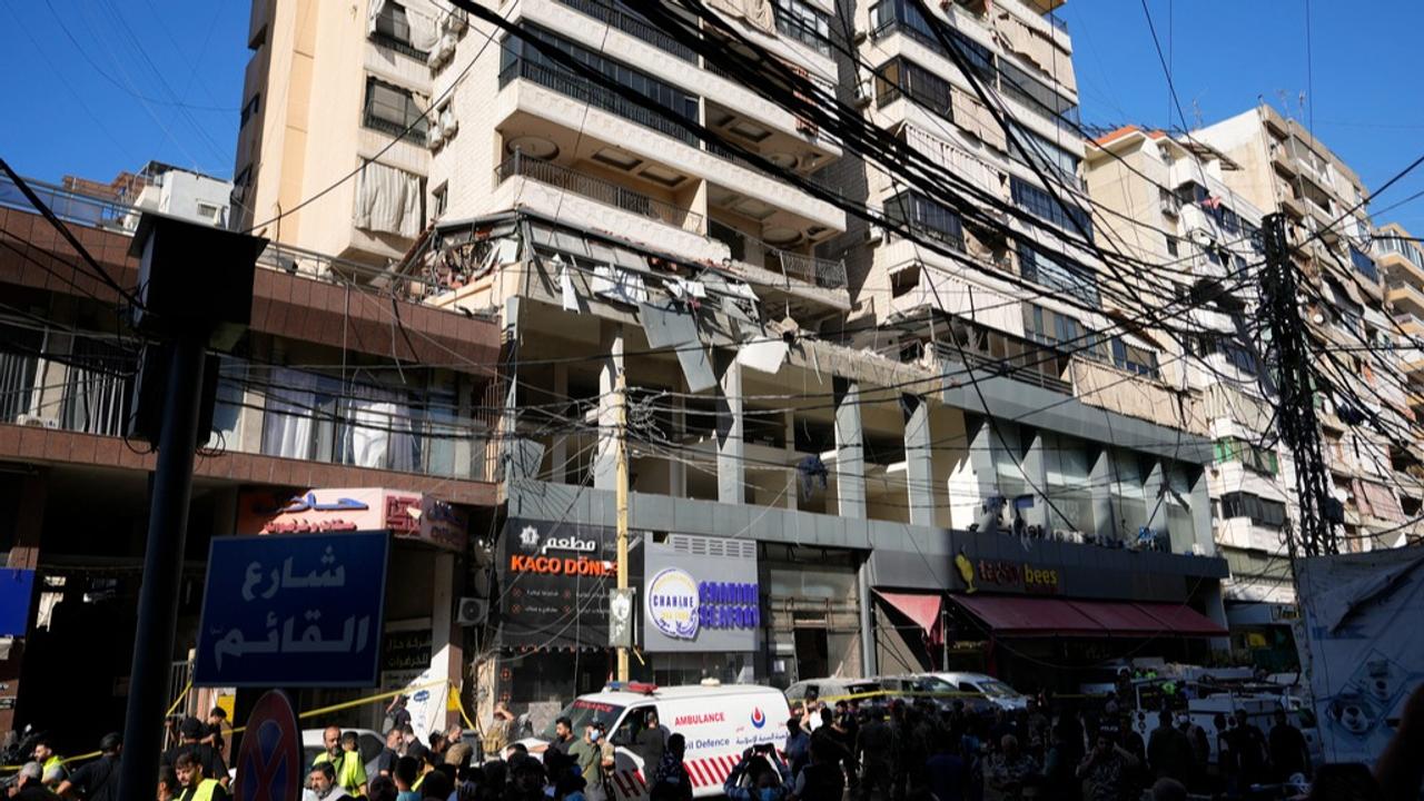 A damaged building at the site of an Israeli airstrike in Beirut's southern suburb, Thursday, Sept. 26, 2024.