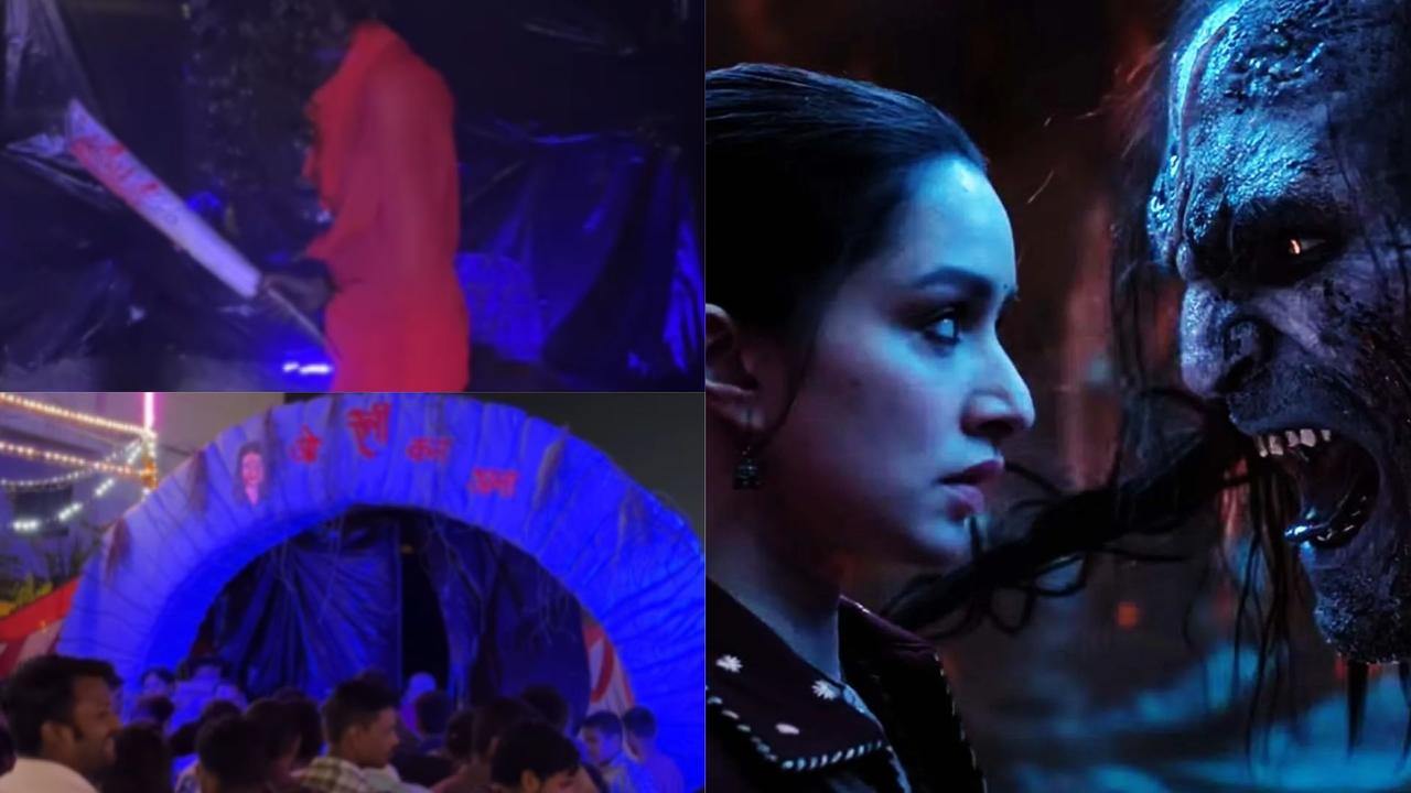 A durga puja pandal in Jablpur features Stree 2 theme 