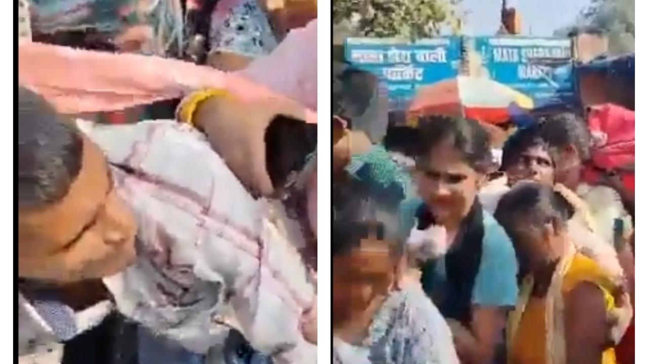 A video showed the uncontrolled crowd, with people struggling to find their way through while balancing bags on their heads.