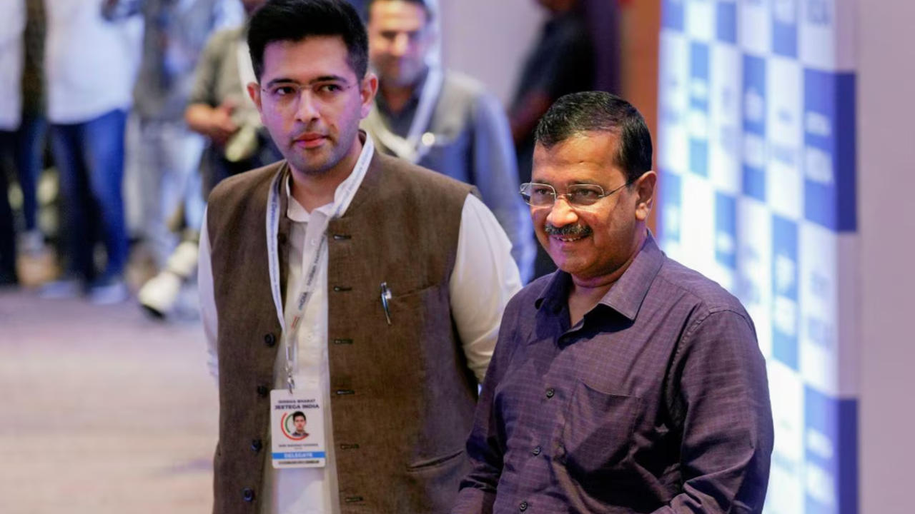 AAP leader Raghav Chadha and Delhi Chief Minister Arvind Kejriwal