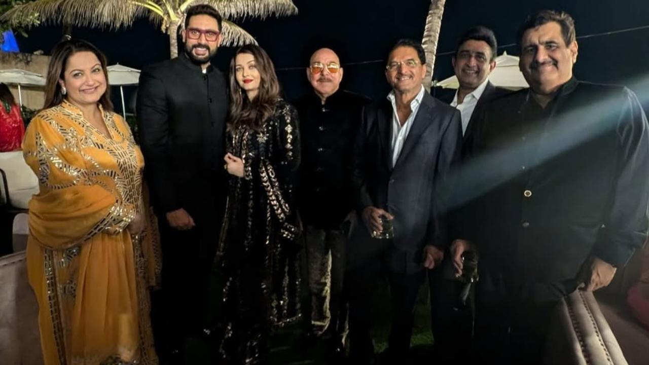 Abhishek Bachchan and Aishwarya Rai make rare appearance together at a party.