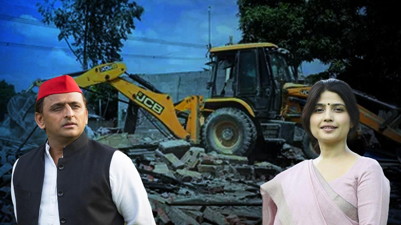 Akhilesh Yadav & Dimple yadav on bulldozer