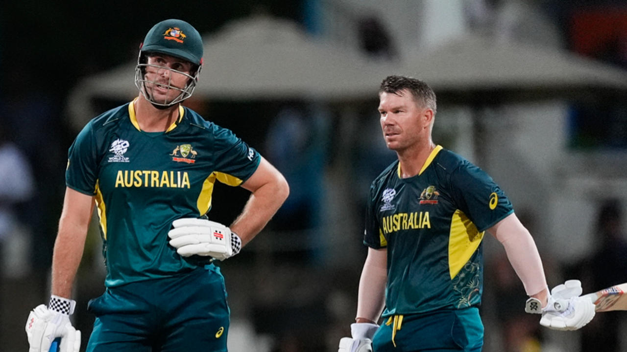 Australia's skipper Mitchell Marsh and David Warner during T20 World Cup 2024