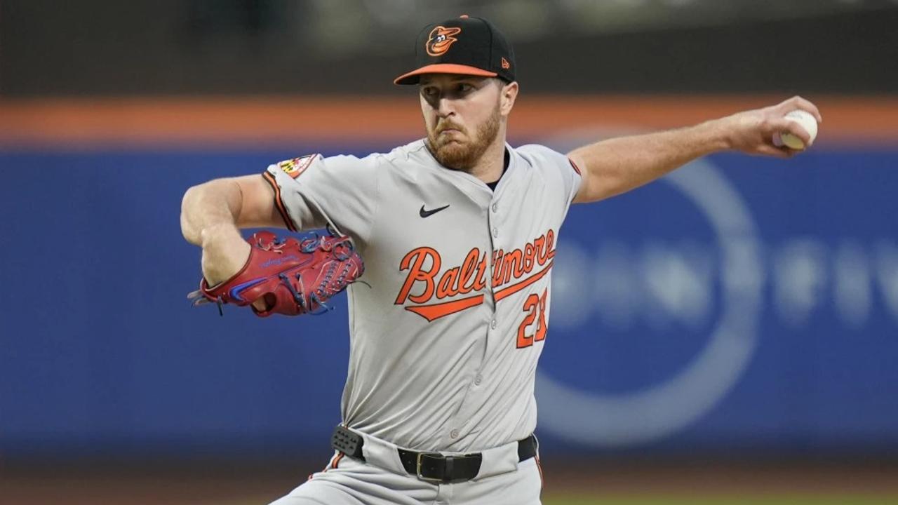 Baltimore Orioles pitcher Trevor Rogers throws