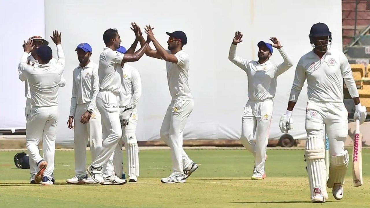 bhargav bhatt brilliant bowling baroda defeated defending champion mumbai in ranji trophy