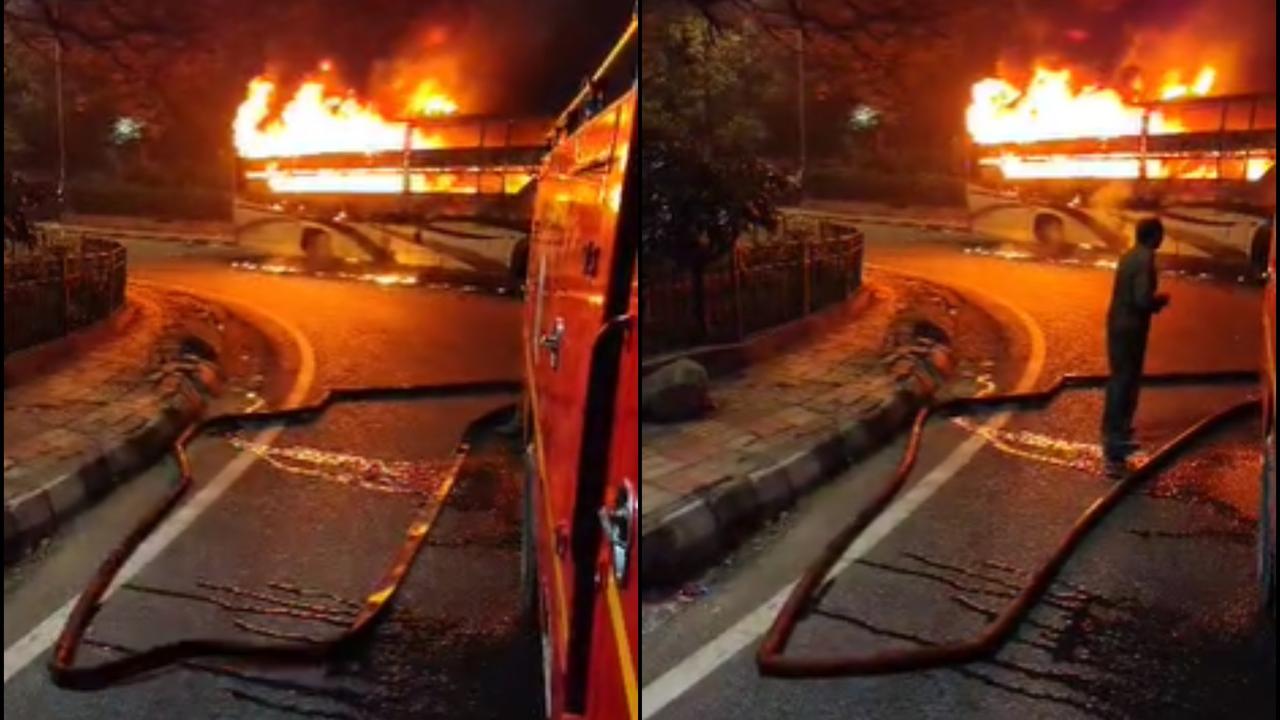 Breaking: Bus Fire in Dhaula Kuan Area, Delhi; Firefighters on Scene