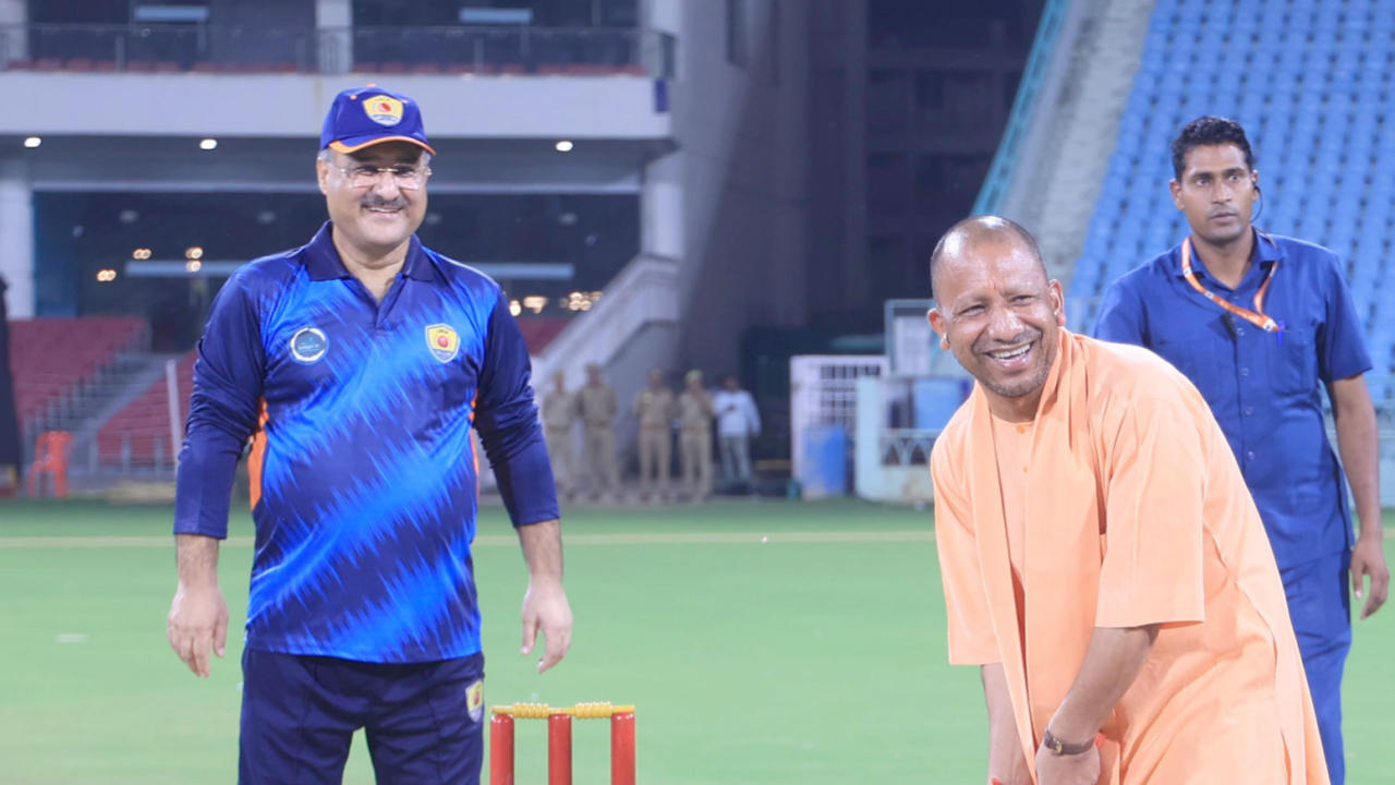 CM Yogi Adityanath Shows His Cricket Skills in Lucknow Stadium