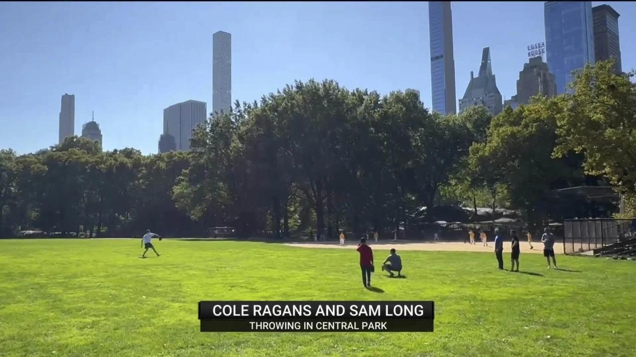 Cole Ragans warms up for Yankees by playing catch in Central Park