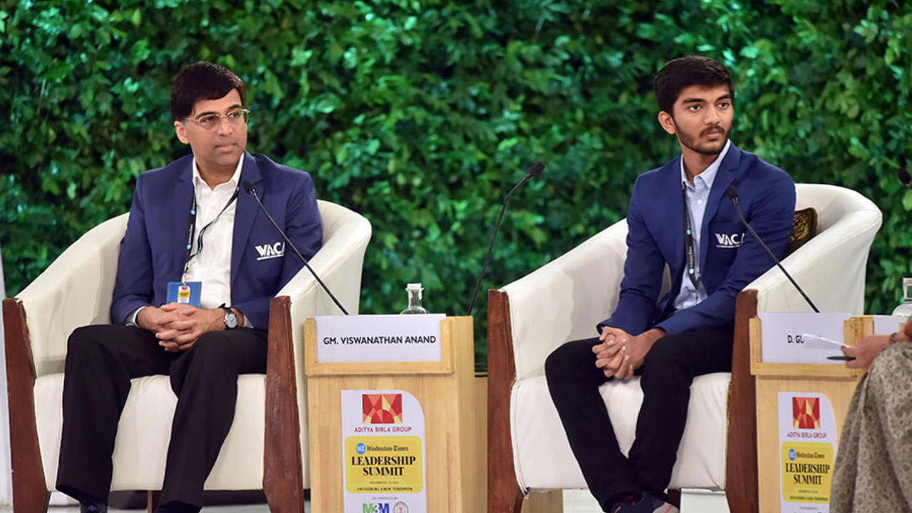 D Gukesh and Viswanathan Anand