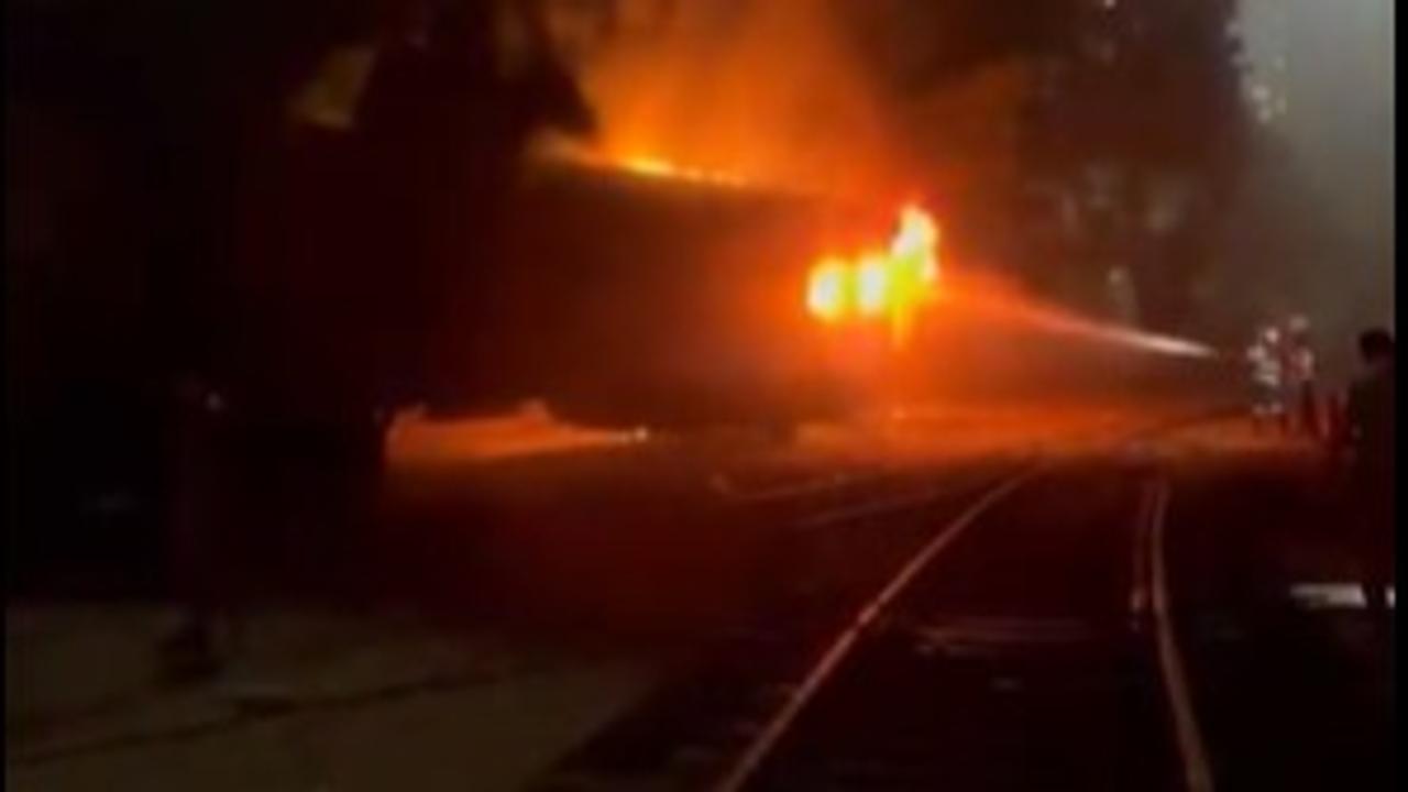 Fire breaks out in a train coach in Mumbai