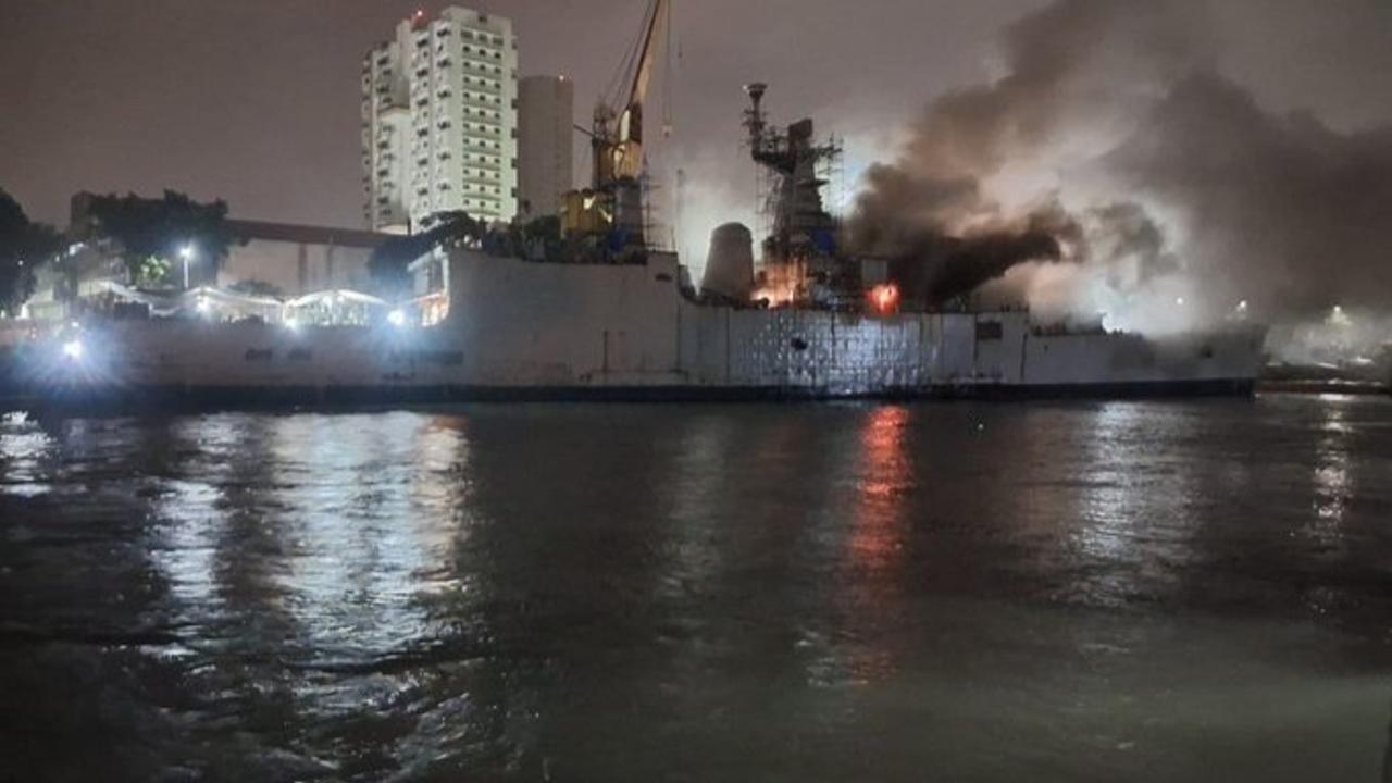 Fire-hit warship INS Brahmaputra brought to 'upright' position