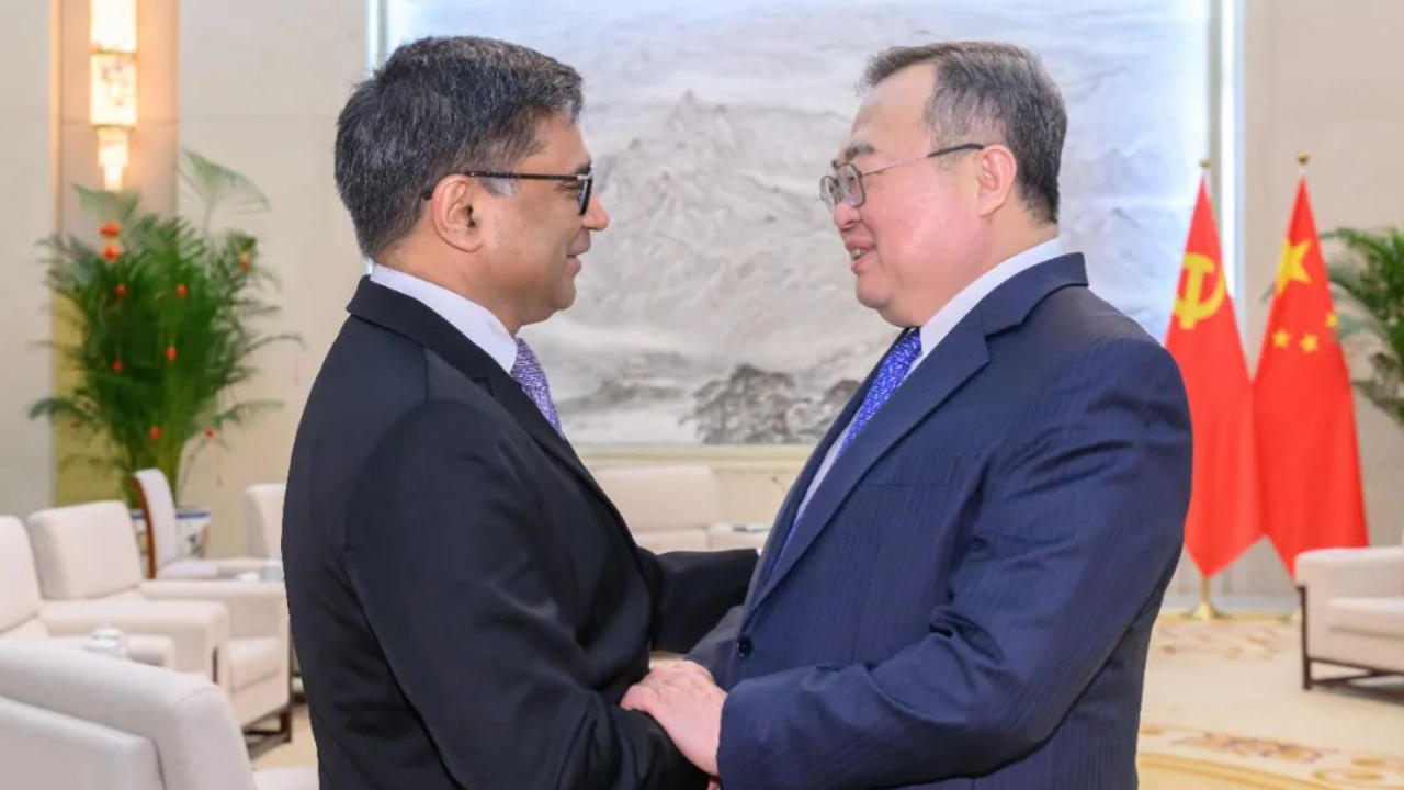 Foreign Secretary Vikram Misri and Liu Jianchao, head of the International Department of the Communist Party of China Central Committee