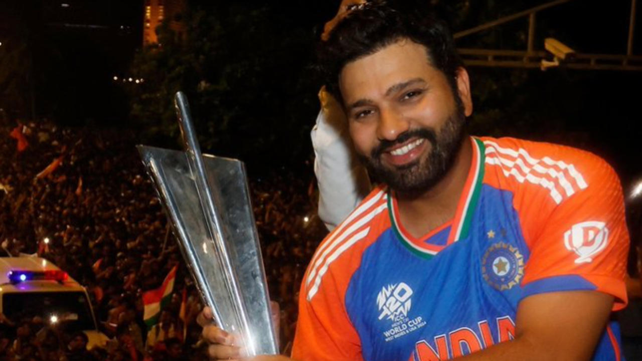 Rohit Sharma during Team India's victory parade in Mumbai