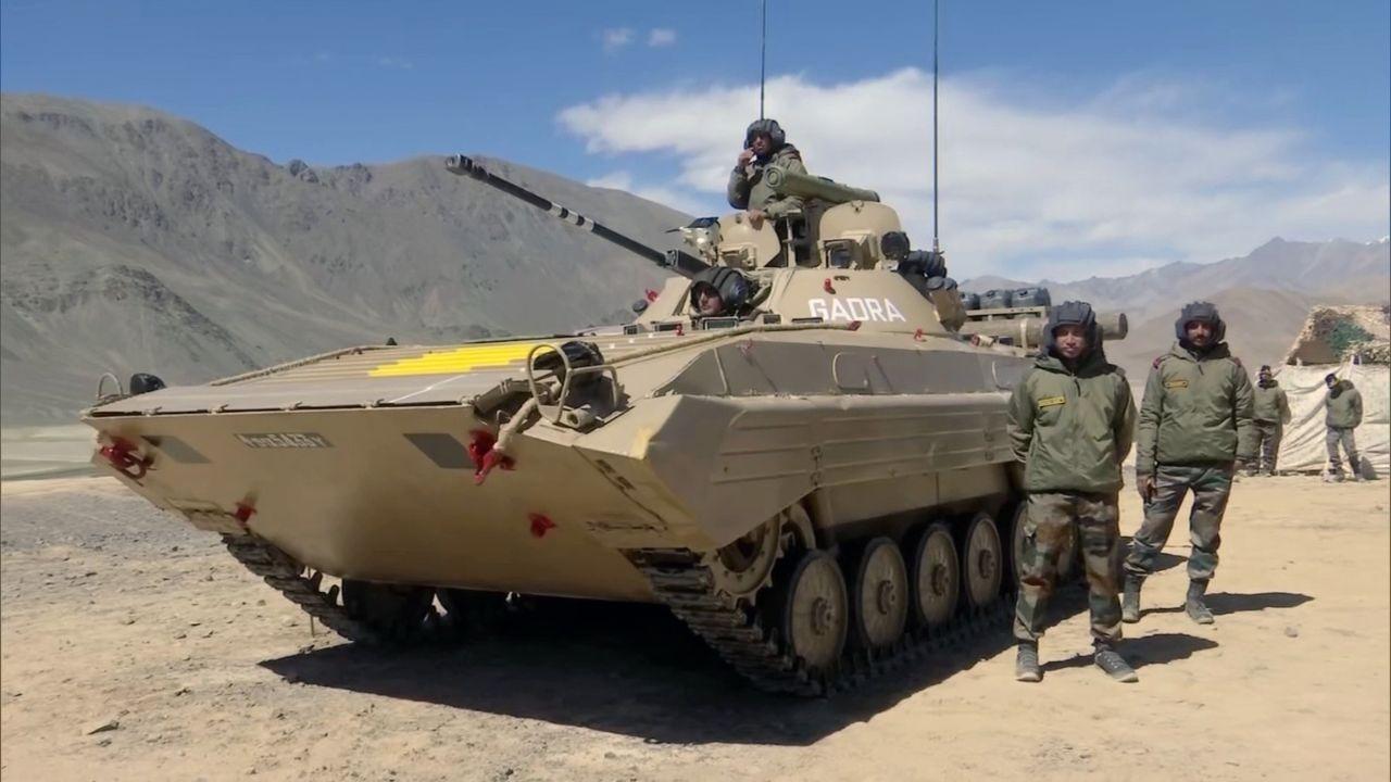 Indian Army operating T-90 Bhishma tank near the Line of Actual Control