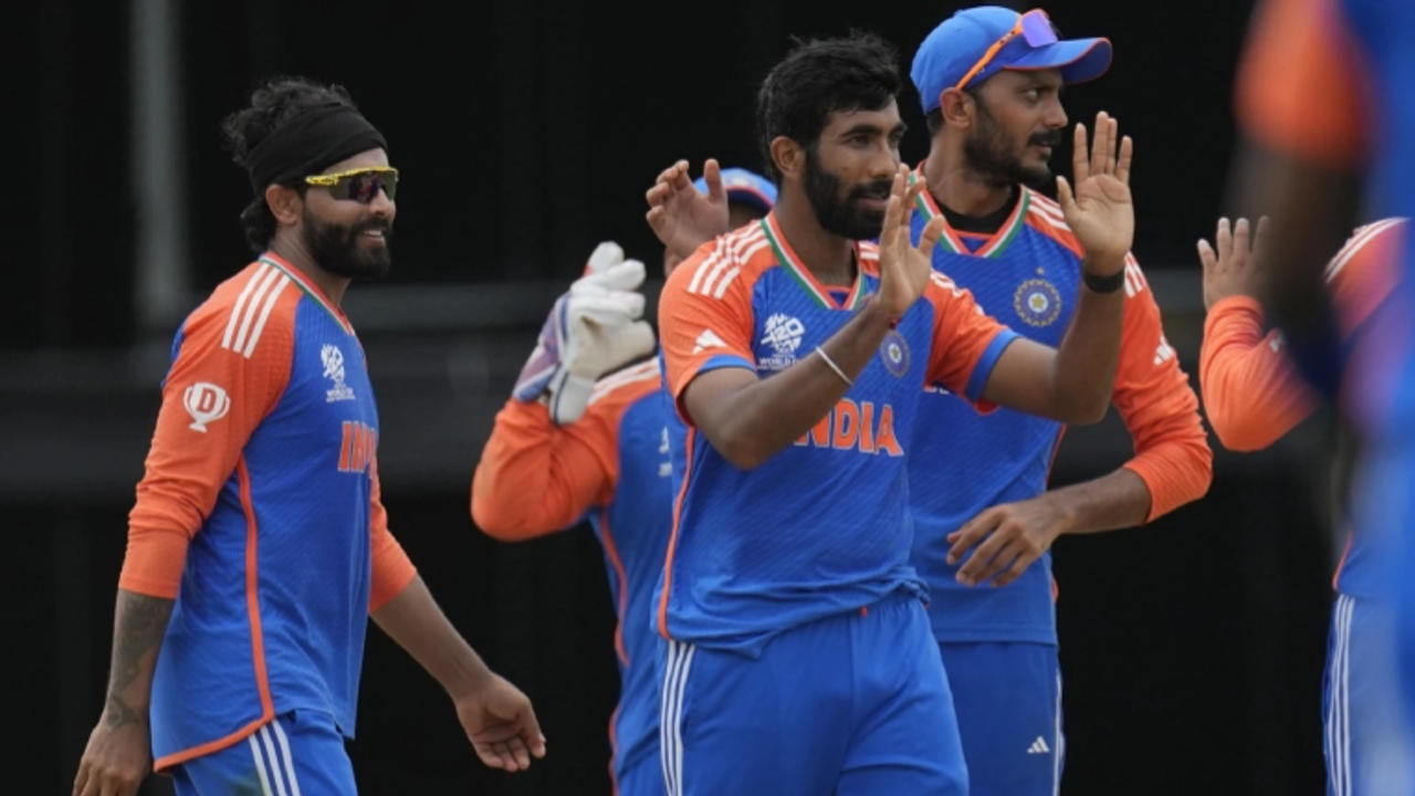 Jasprit Bumrah celebrates after a wicket during the IND vs SA T20 World Cup 2024 Final 