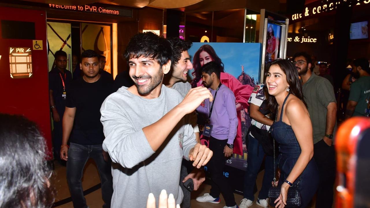 Kartik Aaryan with Sara Ali Khan at a screening