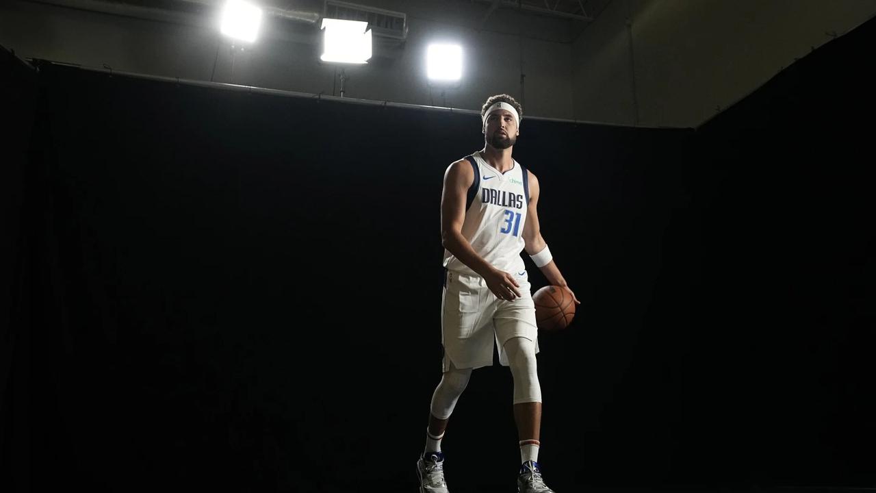 Klay Thompson Poses In His Mavericks Jersey