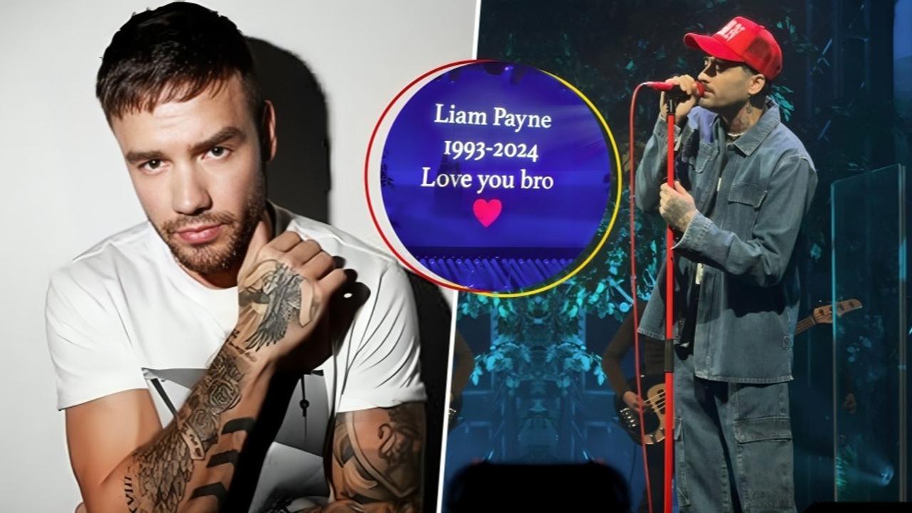 Liam Payne (L), Zayn Malik at concert (r)