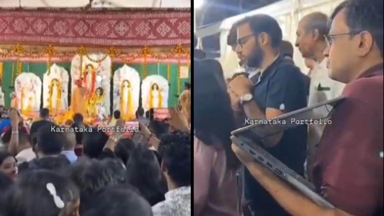 Man attends client meeting at Durga Puja pandal in Bengaluru, Viral Video