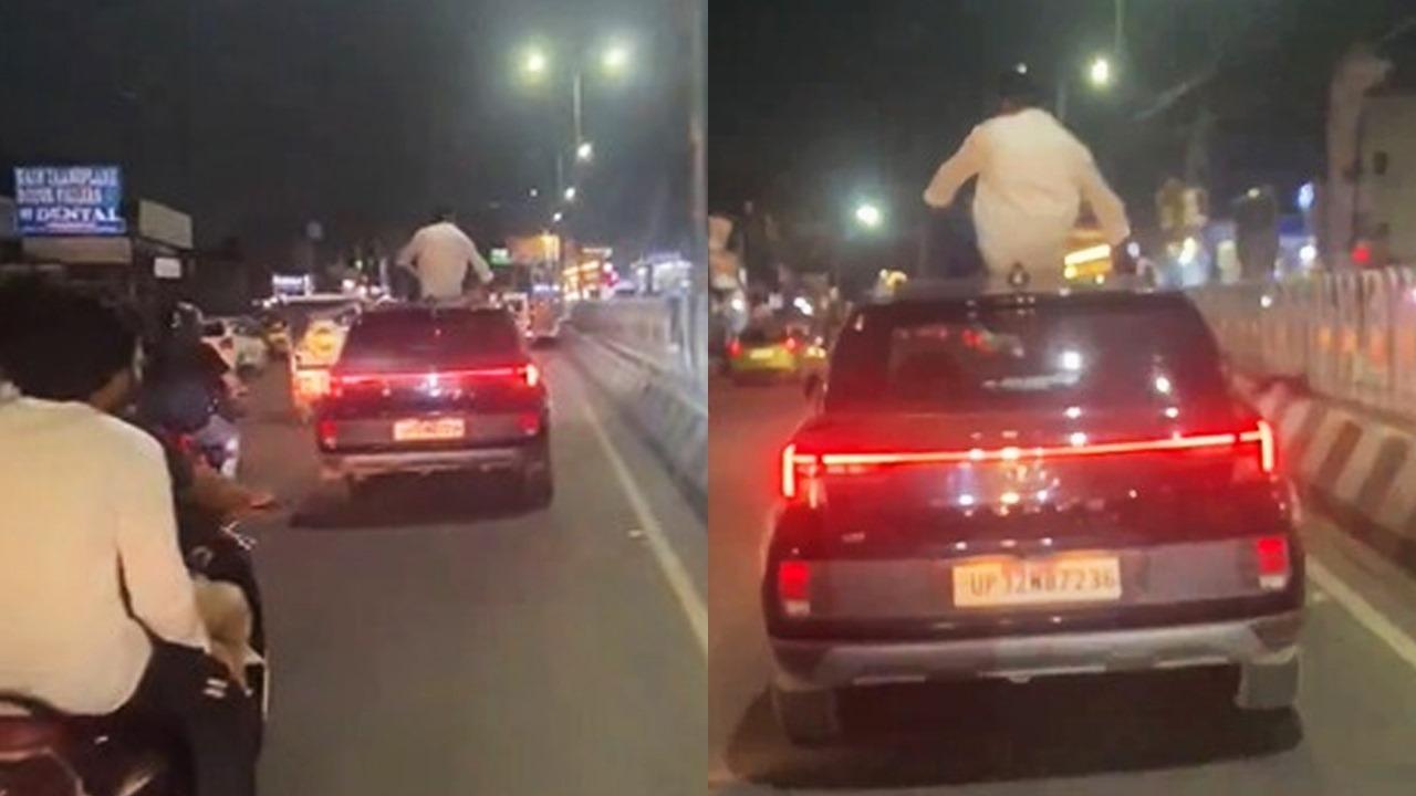 Man Performs Dangerous Stunt On Car 