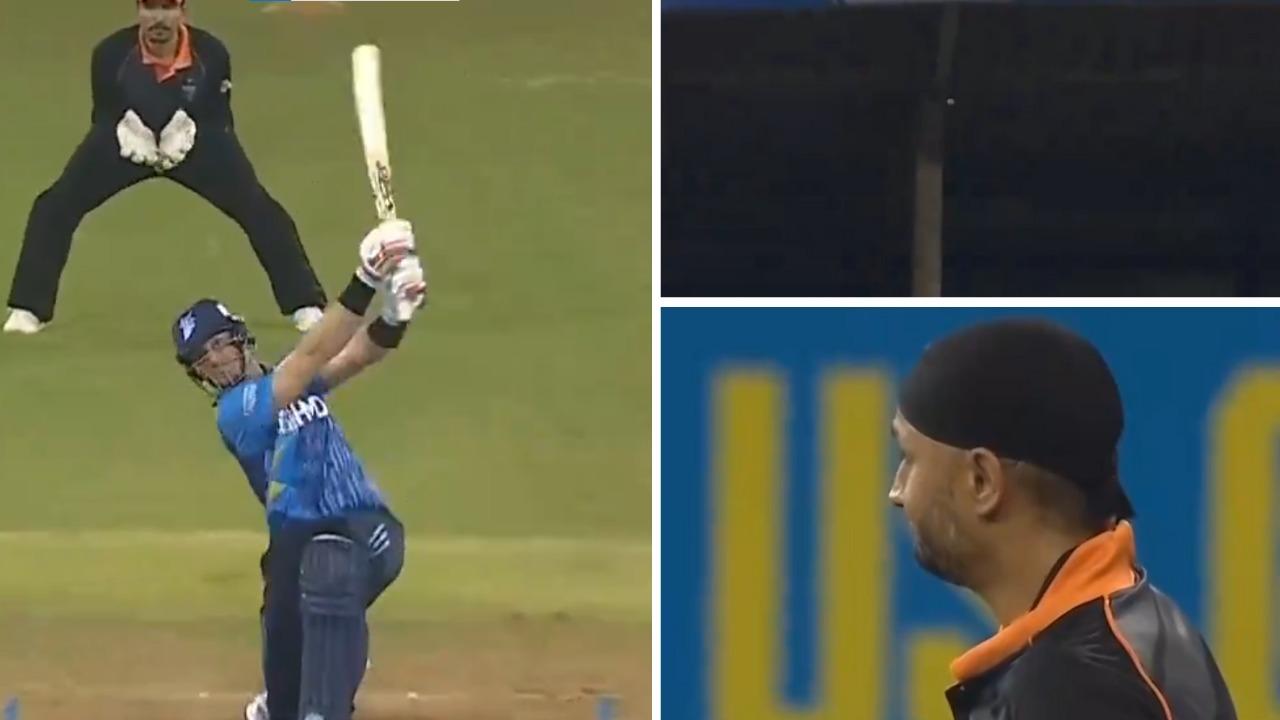 Martin Guptill sends ball into commentary box