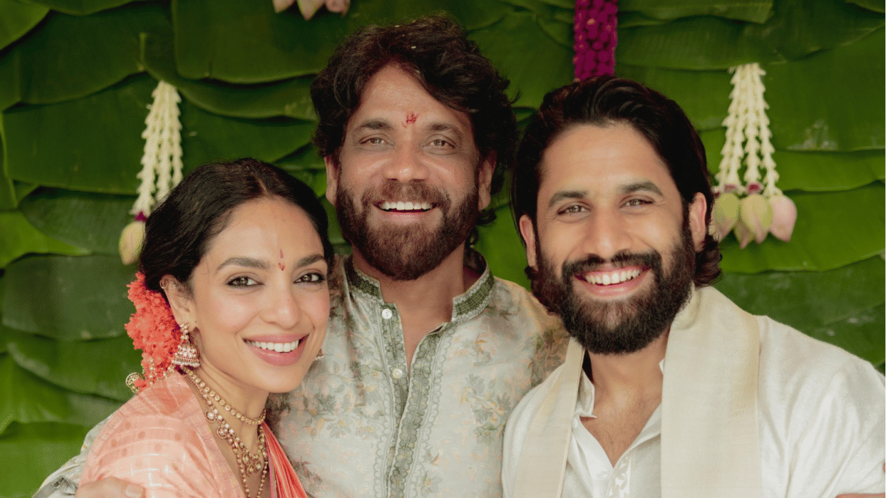 Nagarjuna with Chaitanya and Sobhita Dhulipala.