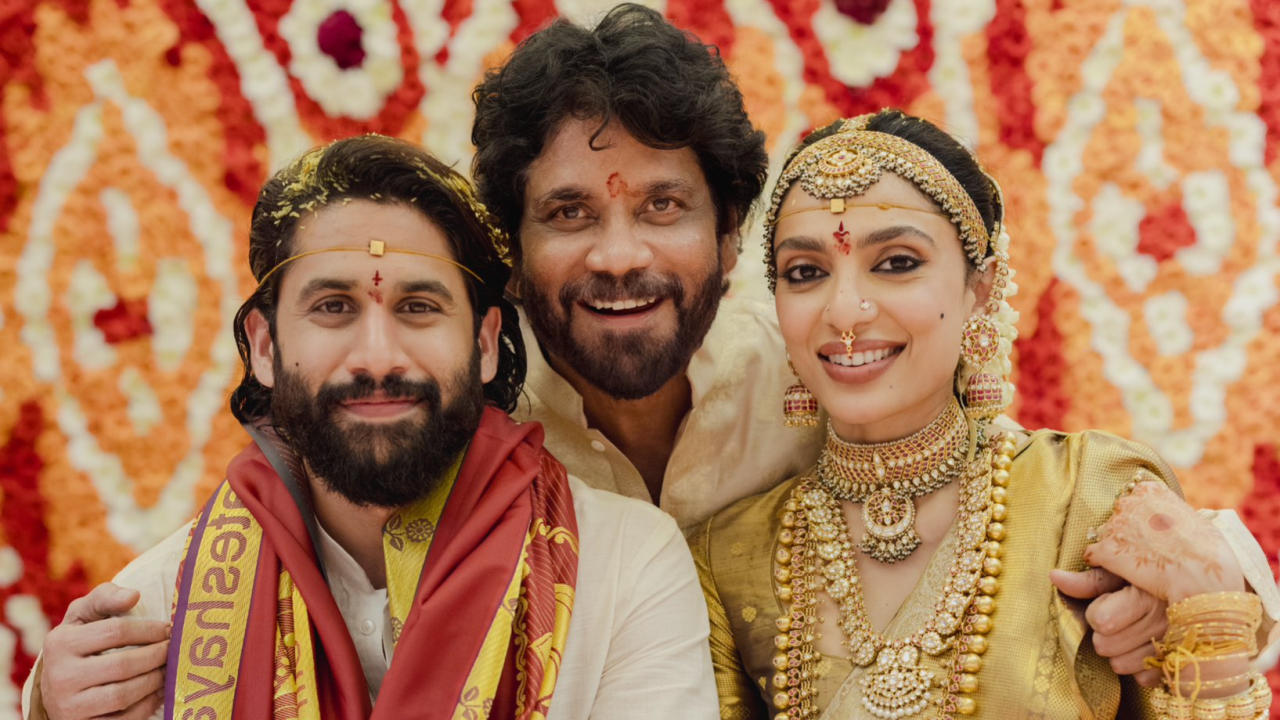 Nagarjuna with Naga Chaitanya and Sobhita Dhulipala at their wedding