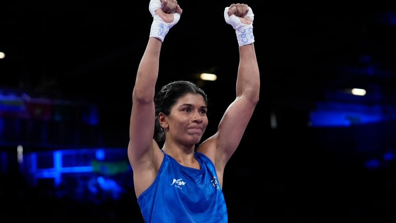 Nikhat Zareen celebrates her win at Paris Olympics 