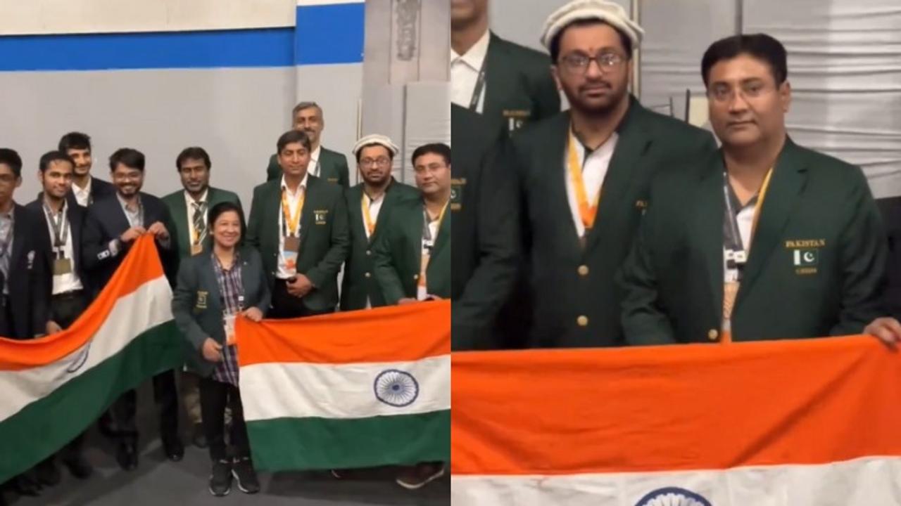 Pakistan players holding India's flag