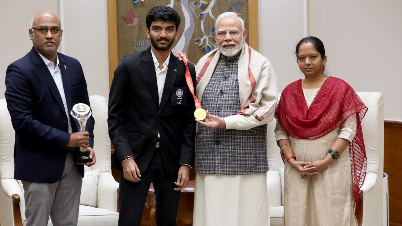 pm modi meets youngest world chess champion d gukesh