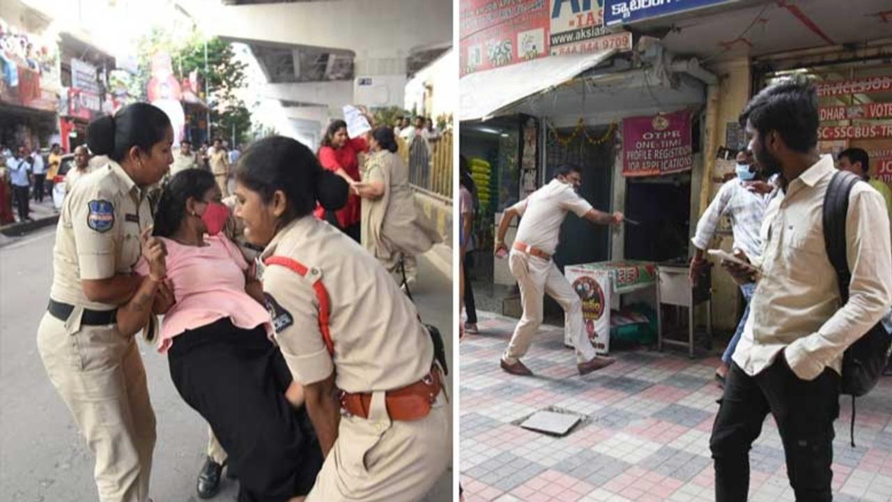 Police Cane Protesting Group 1 Services Aspirants In Hyderabad