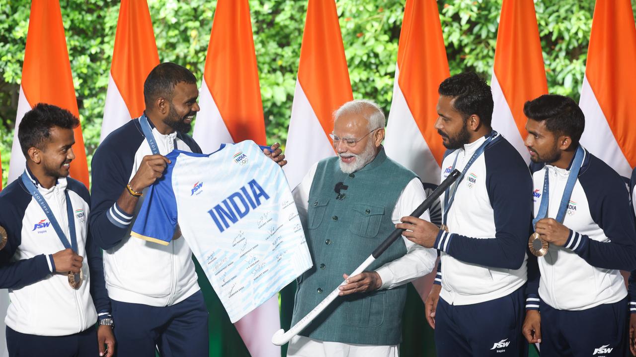 PR Sreejesh presented PM Modi India's Paris Olympics Hockey jersey signed by the entire team