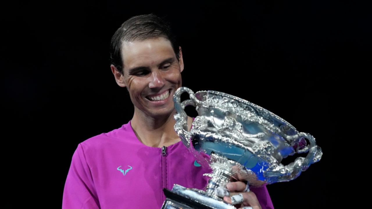 Rafael Nadal celebrates 2022 Australian Open crown