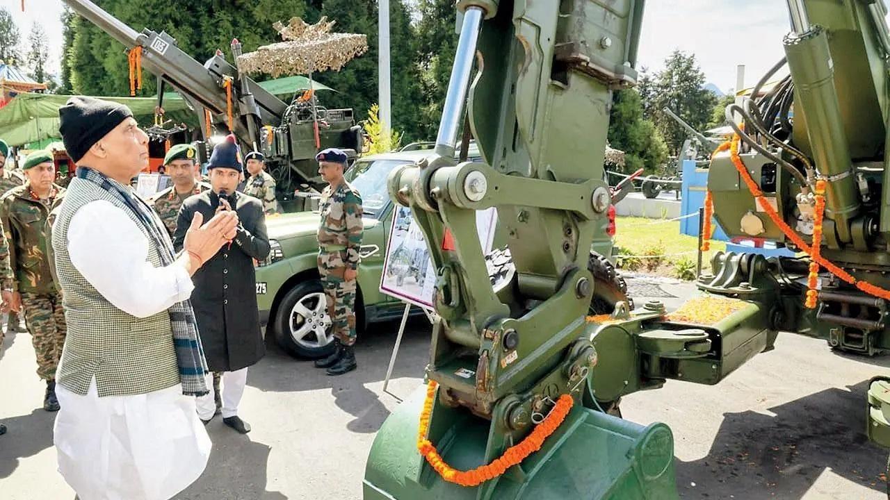 Rajnath Singh performed Shastra Puja at Sukhana Cantonment here on the occasion of Vijaya Dashami and celebrated the festival with Army jawans