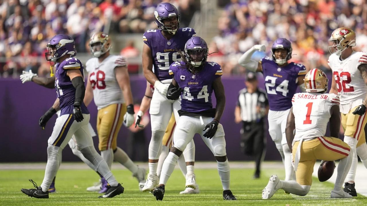 Sam Darnold and an attacking defense drive the undefeated Vikings in a 23-17 win over the 49ers