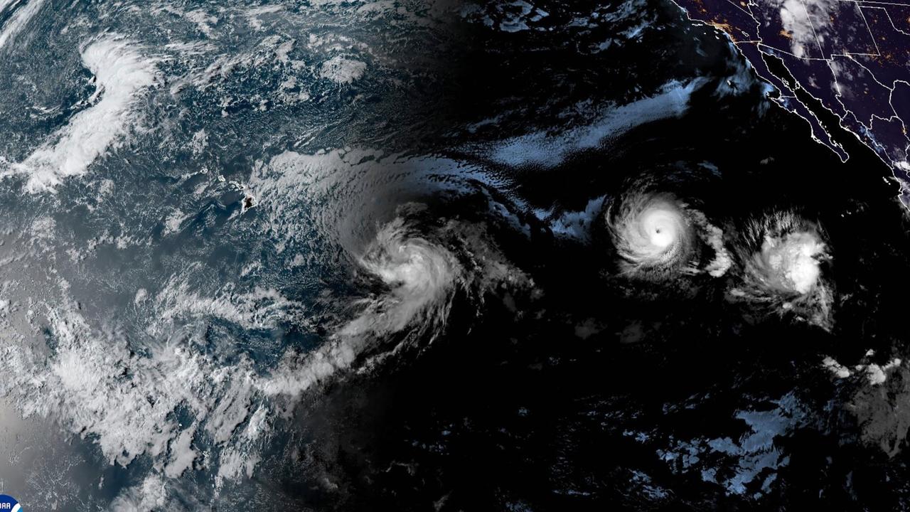 Satellite showing Tropical Storm Hone and Hurricane Gilma located southeast of Hawaii