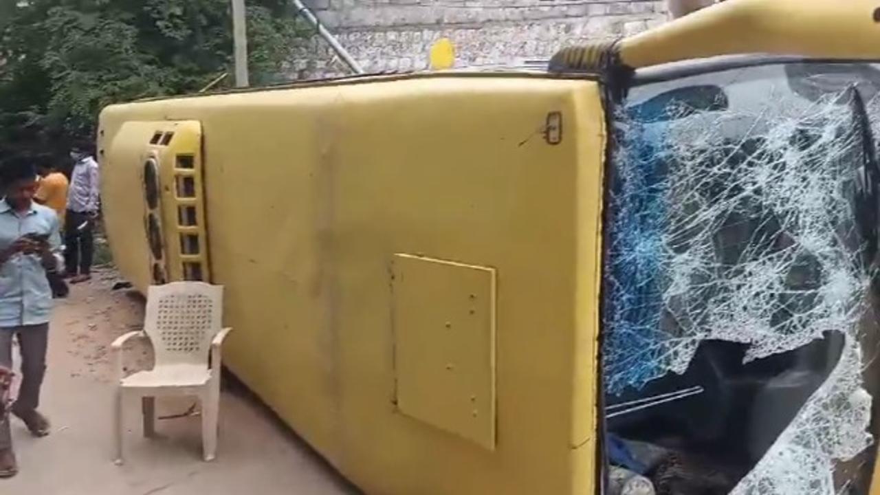 School bus overturns in Hyderabad