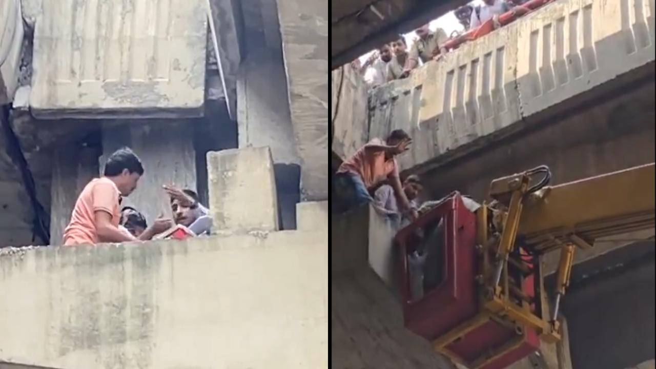 Scooty-riding girl landed on the pillar of the flyover in Noida Sector 25