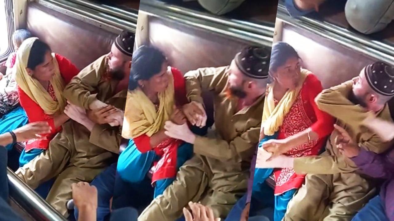 scuffle for seat in train