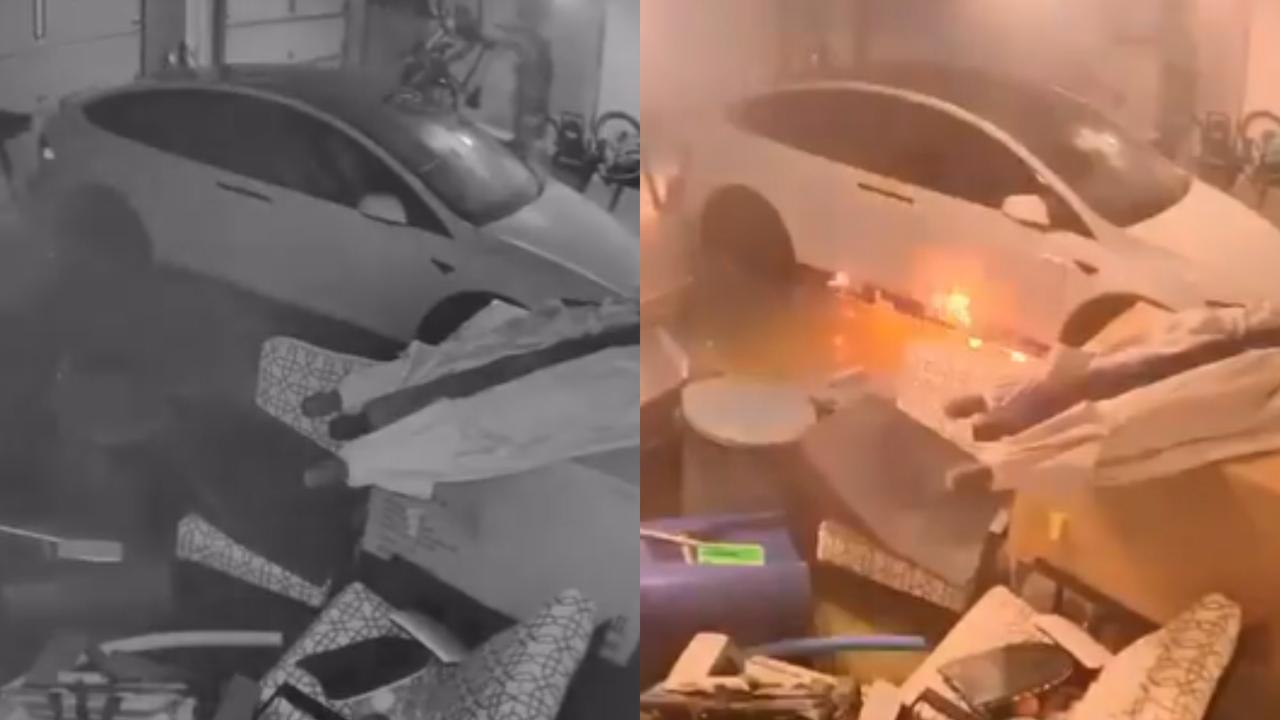 Tesla Catches Fire in Flooded Garage, Video Viral