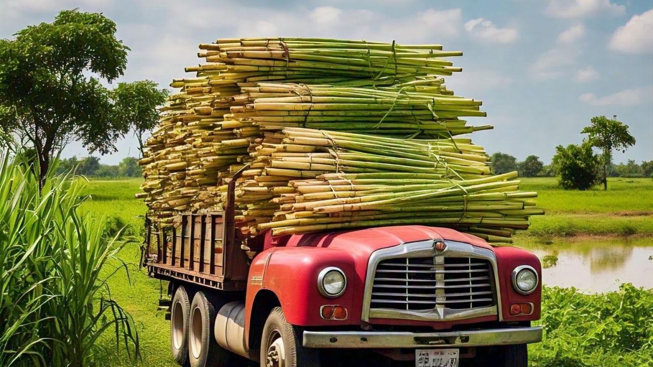 Truck loaded with sugarcane overturns in Lakhimpur-Kheeri