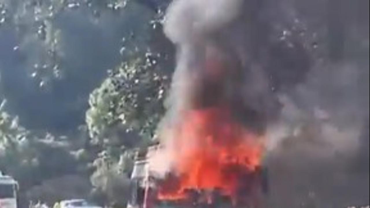 VIDEO | Bus Catches Fire in J&K's Katra, All Passengers Deboarded  