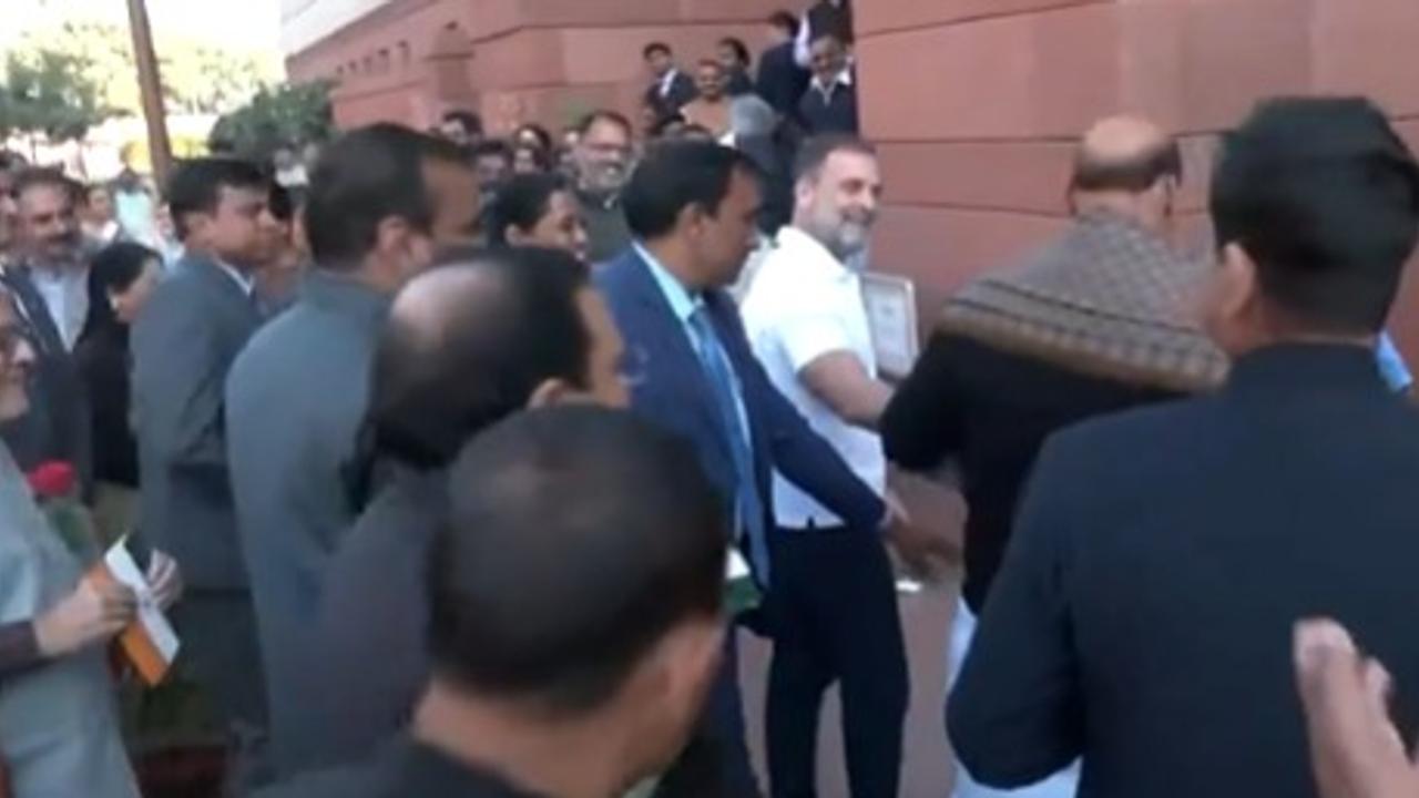 Video: Rahul Gandhi Gives Rose And Tiranga To Rajnath Singh 