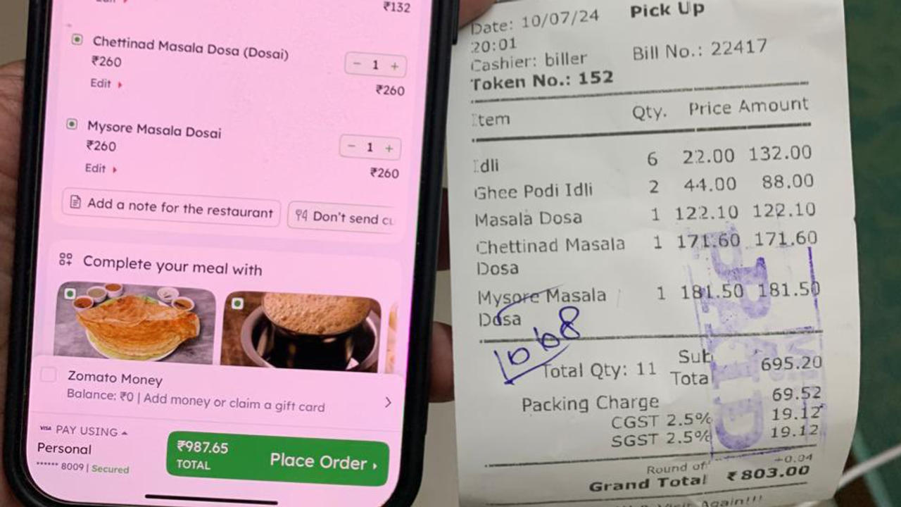 Viral X Post Reveals Price Discrepancy Between Zomato and Restaurant