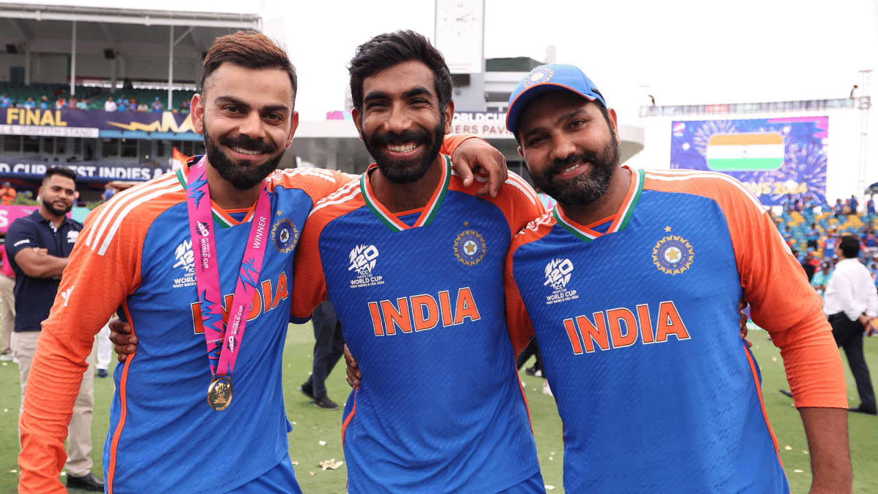 Virat Kohli, Jasprit Bumrah and Rohit Sharma 